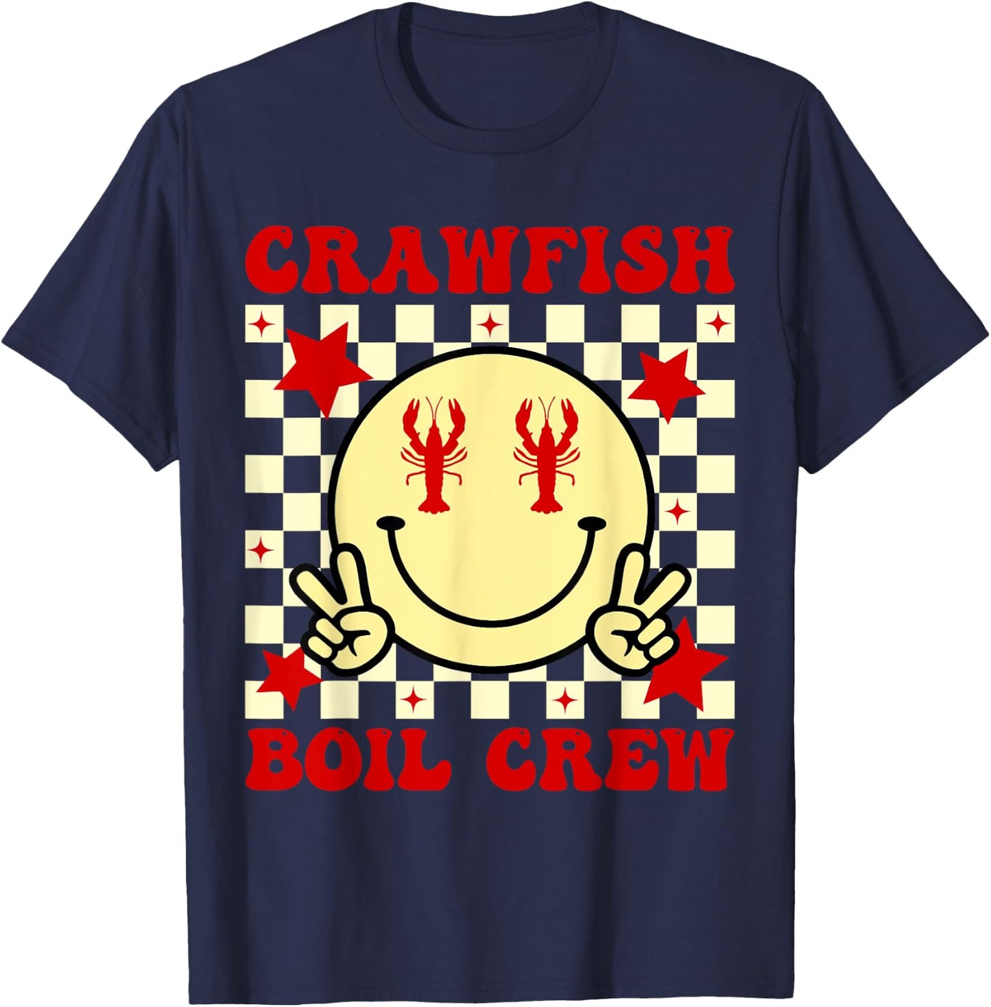 Crawfish Boil Crew Boys Girls Kid Crawfish Season Smile Face T-Shirt - T-Shirt | Navy