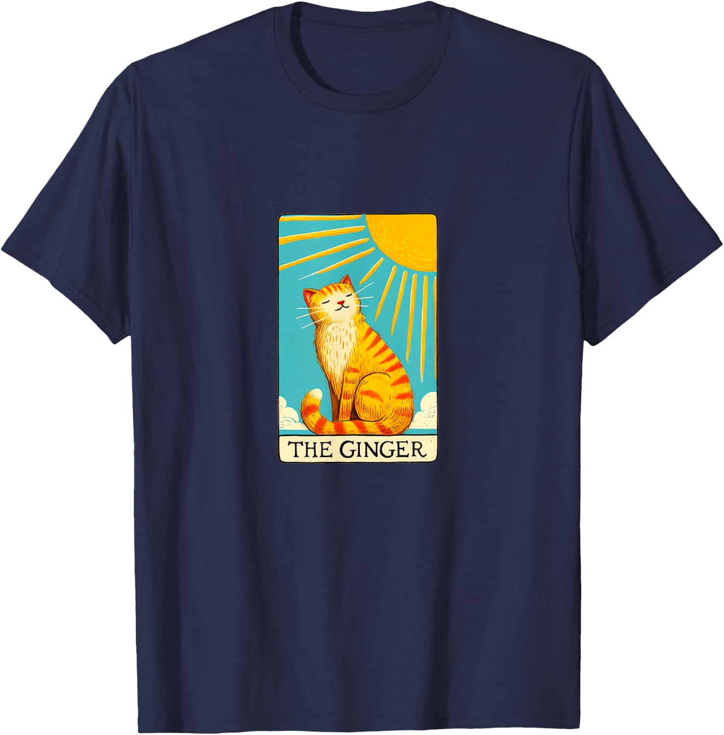 Ginger Cat Tarot Card fun the Ginger orange cat Men Women Girls Kids T-Shirt - T-Shirt | Navy