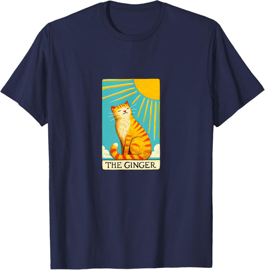 Ginger Cat Tarot Card fun the Ginger orange cat Men Women Girls Kids T-Shirt - T-Shirt | Navy
