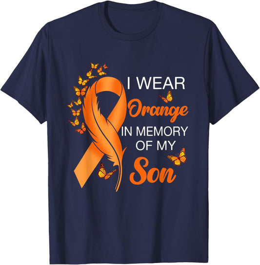 I Wear Orange In Memory Of My Son Leukemia Awareness Cancer T-Shirt - T-Shirt | Navy