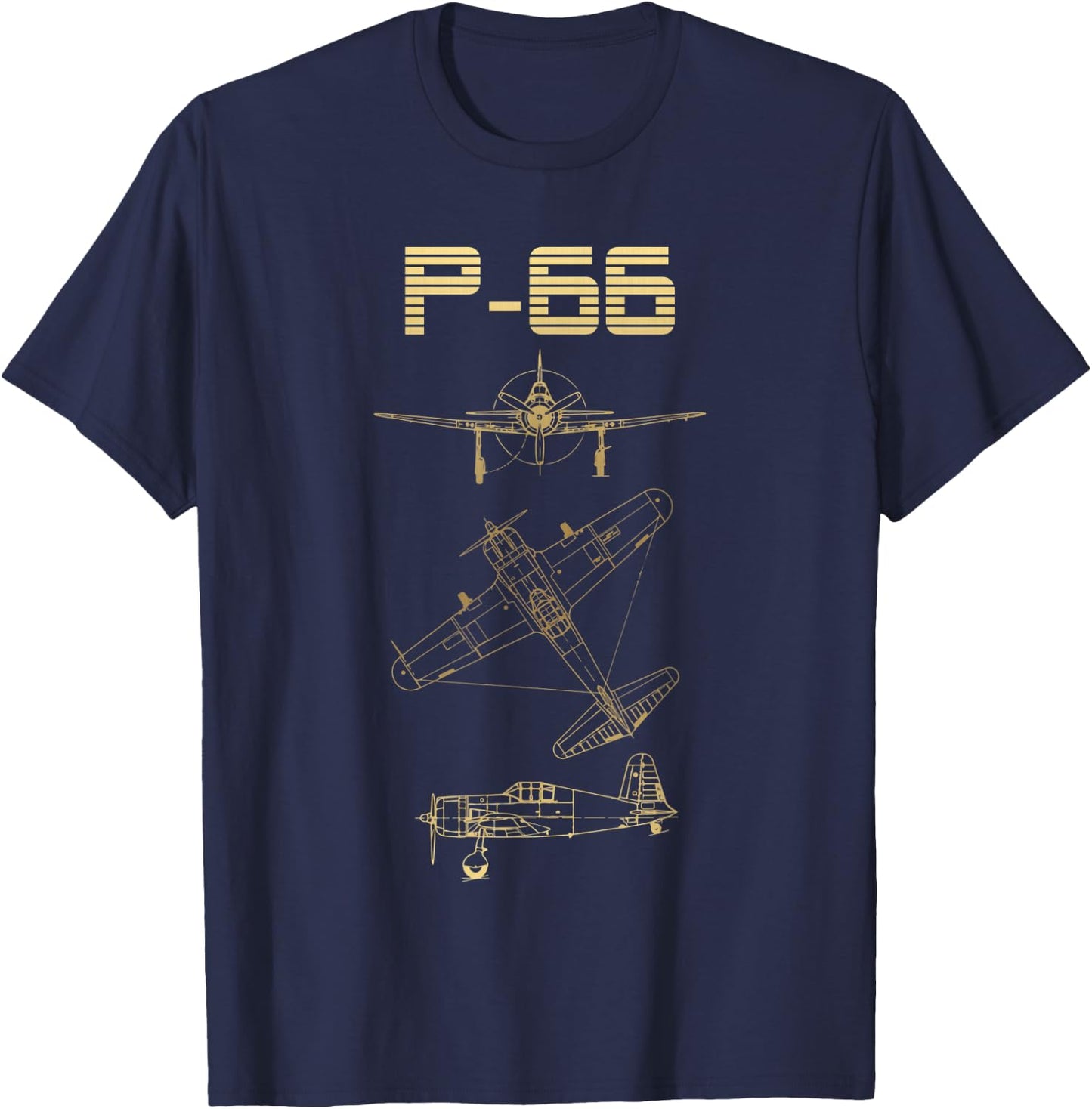 P-66 Fighter WW2 Plane Warbird Blueprint Schematics Diagram T-Shirt - T-Shirt | Navy