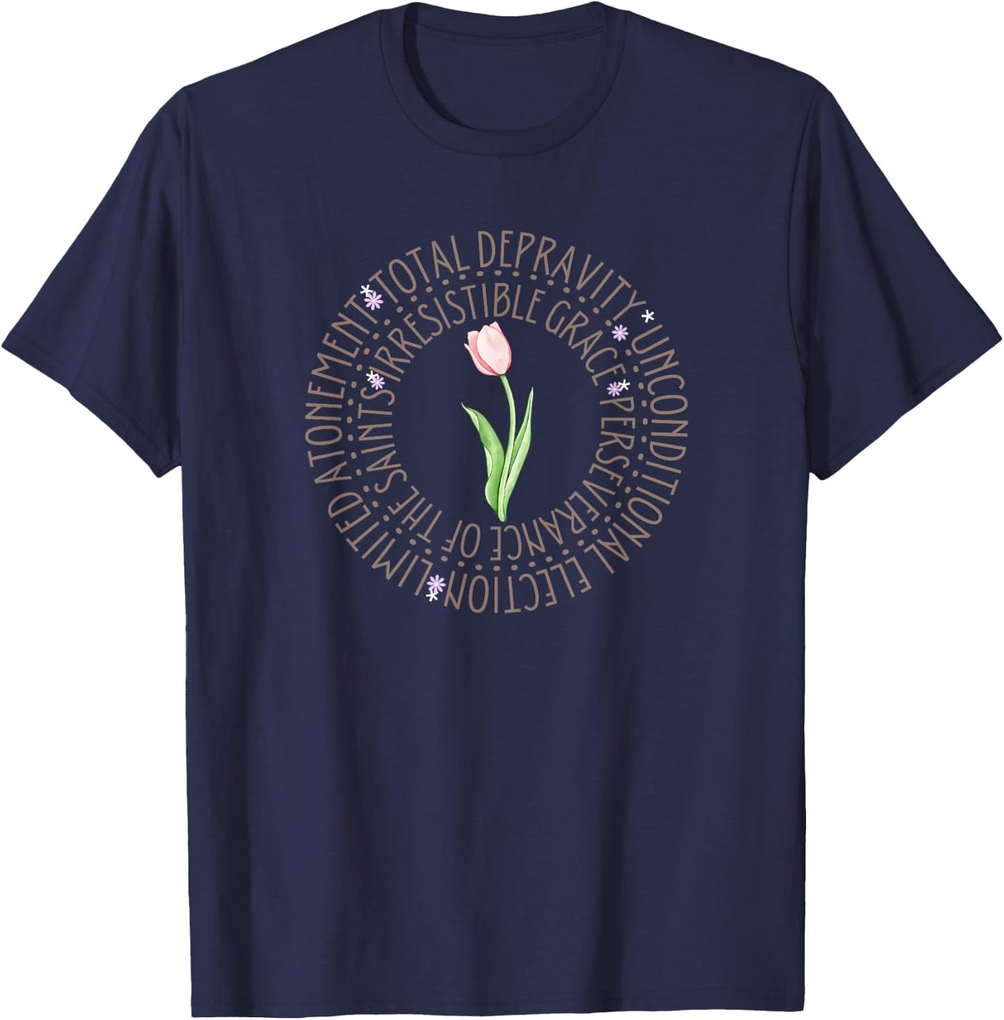Theology Tulip Girl Reformed Christian Calvinist T-Shirt - T-Shirt | Navy