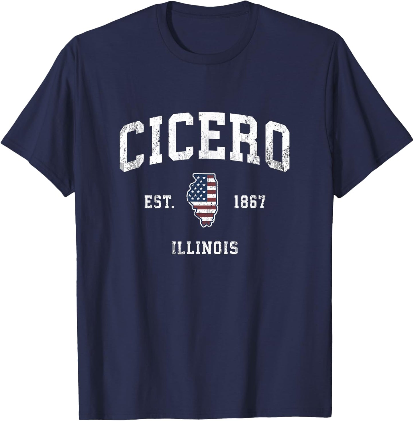 Cicero Illinois IL Vintage American Flag Sports Design Women Girls Kids Men T-Shirt - T-Shirt | Navy