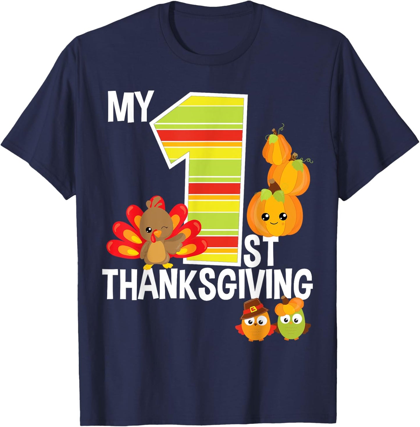 My 1st Thanksgiving Turkey Pumpkin Baby Boy Thanksgiving T-Shirt - T-Shirt | Navy