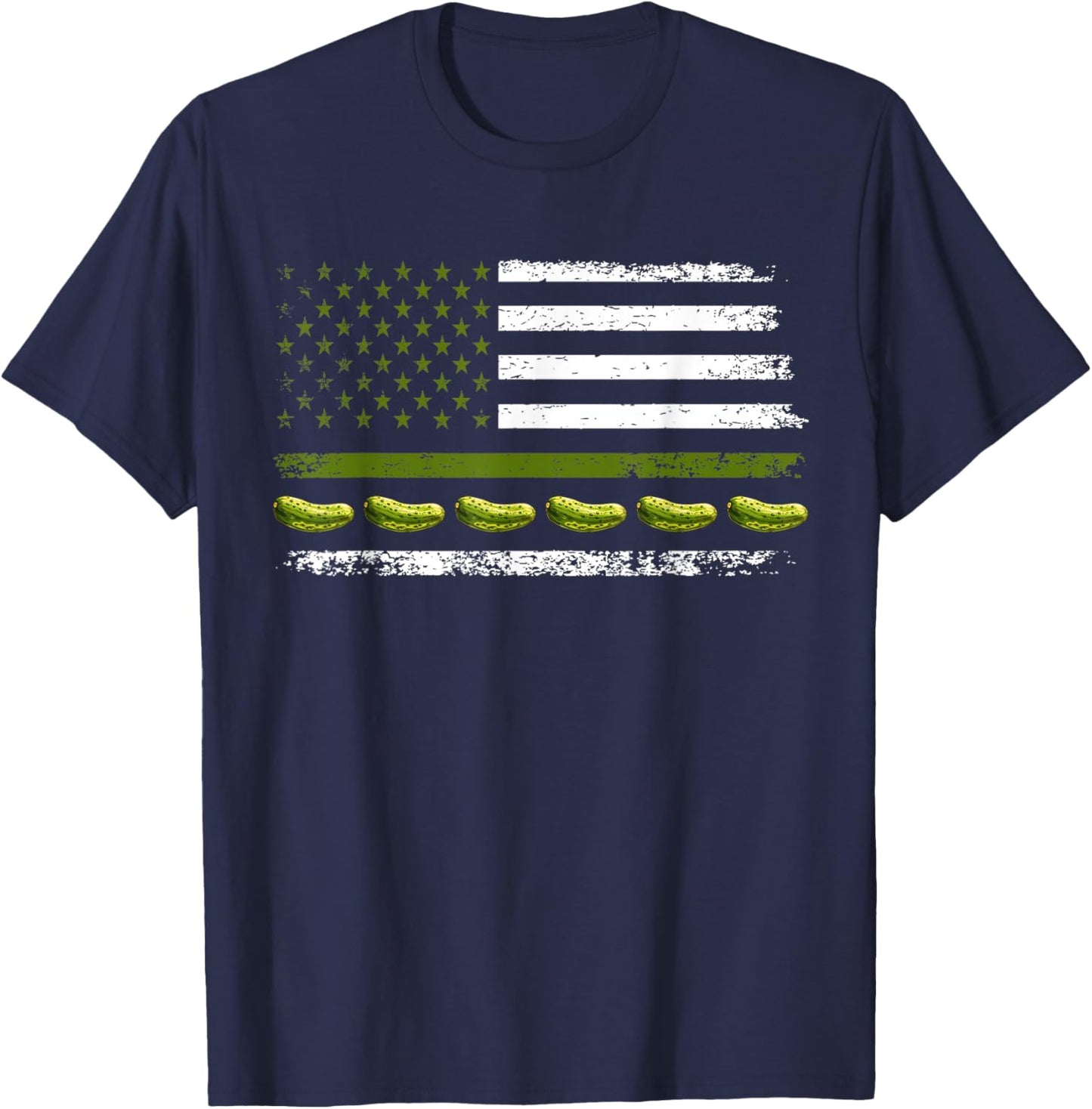 Funny Pickle Cucumber US American Flag For Pickle Lovers T-Shirt - T-Shirt | Navy