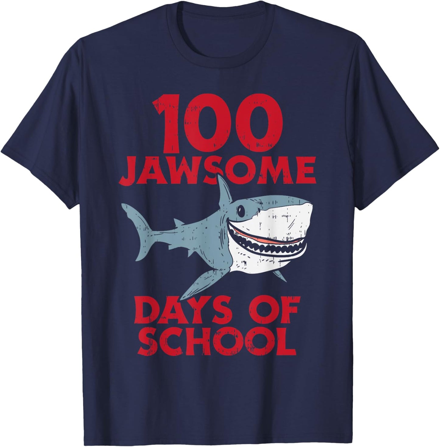 100 Jawsome Days School Shark 100th Day Boys Teacher Gift T-Shirt - T-Shirt | Navy