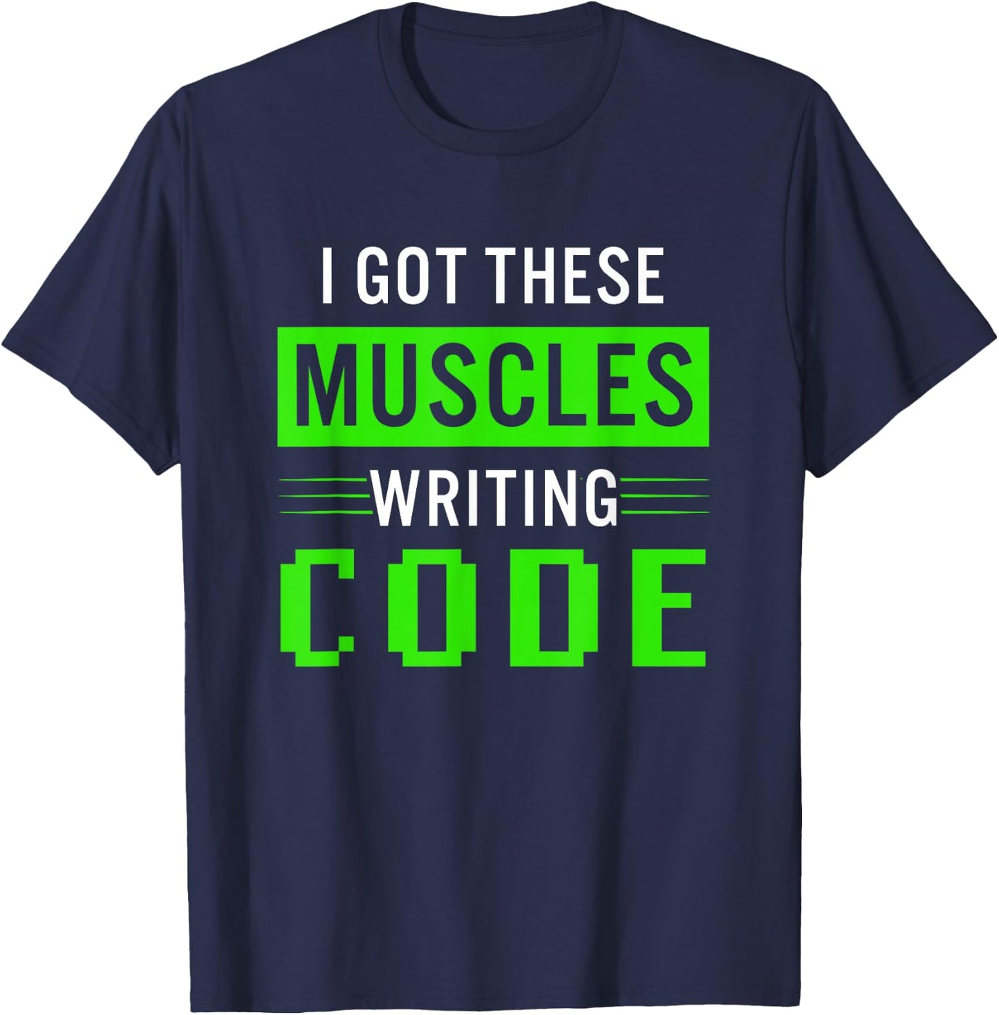 Funny Programmer Writing Code Muscles Meme for Computer Geek T-Shirt - T-Shirt | Navy