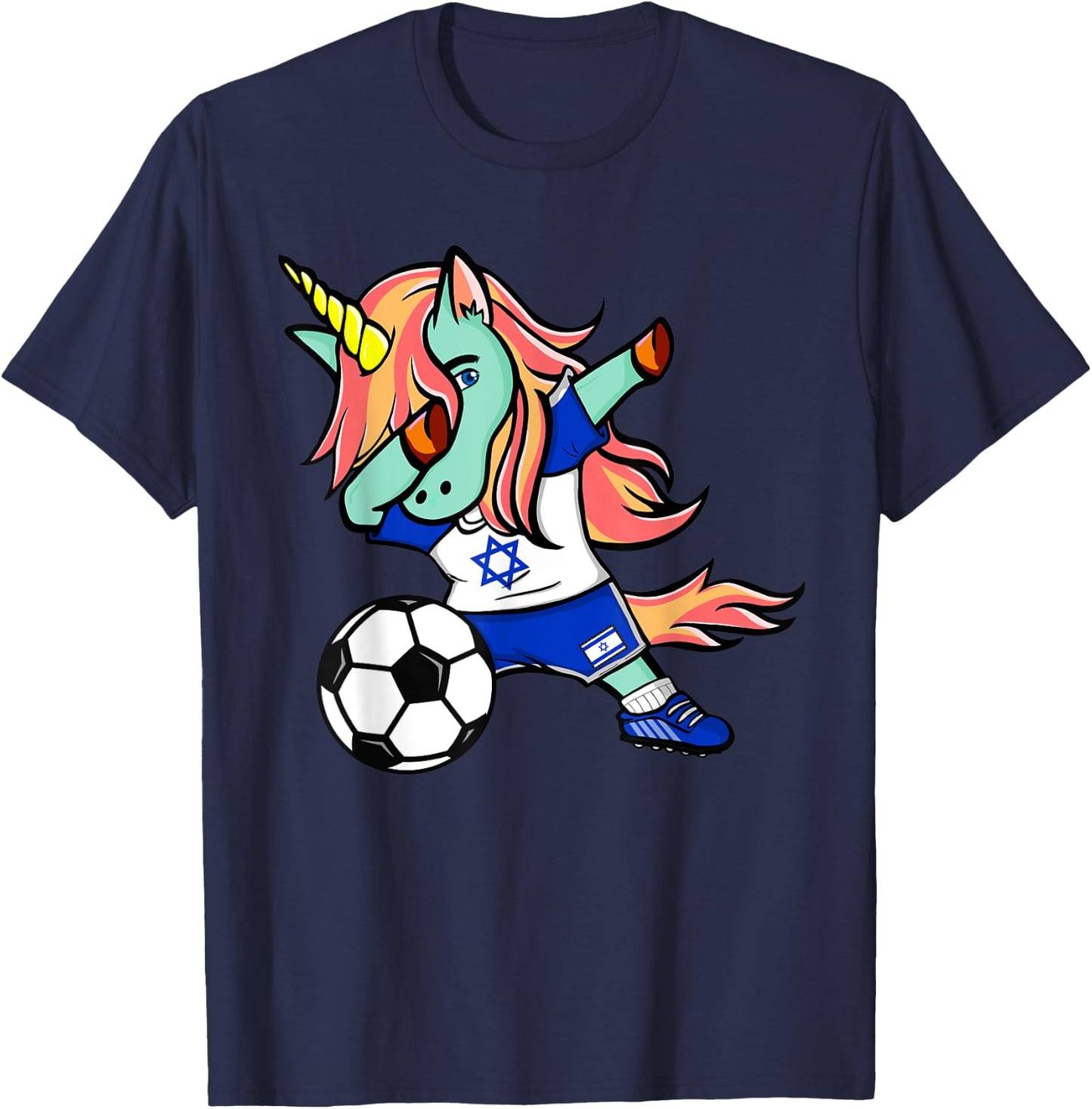 Funny Dabbing Unicorn Israel Football - Israeli Flag Soccer T-Shirt - T-Shirt | Navy