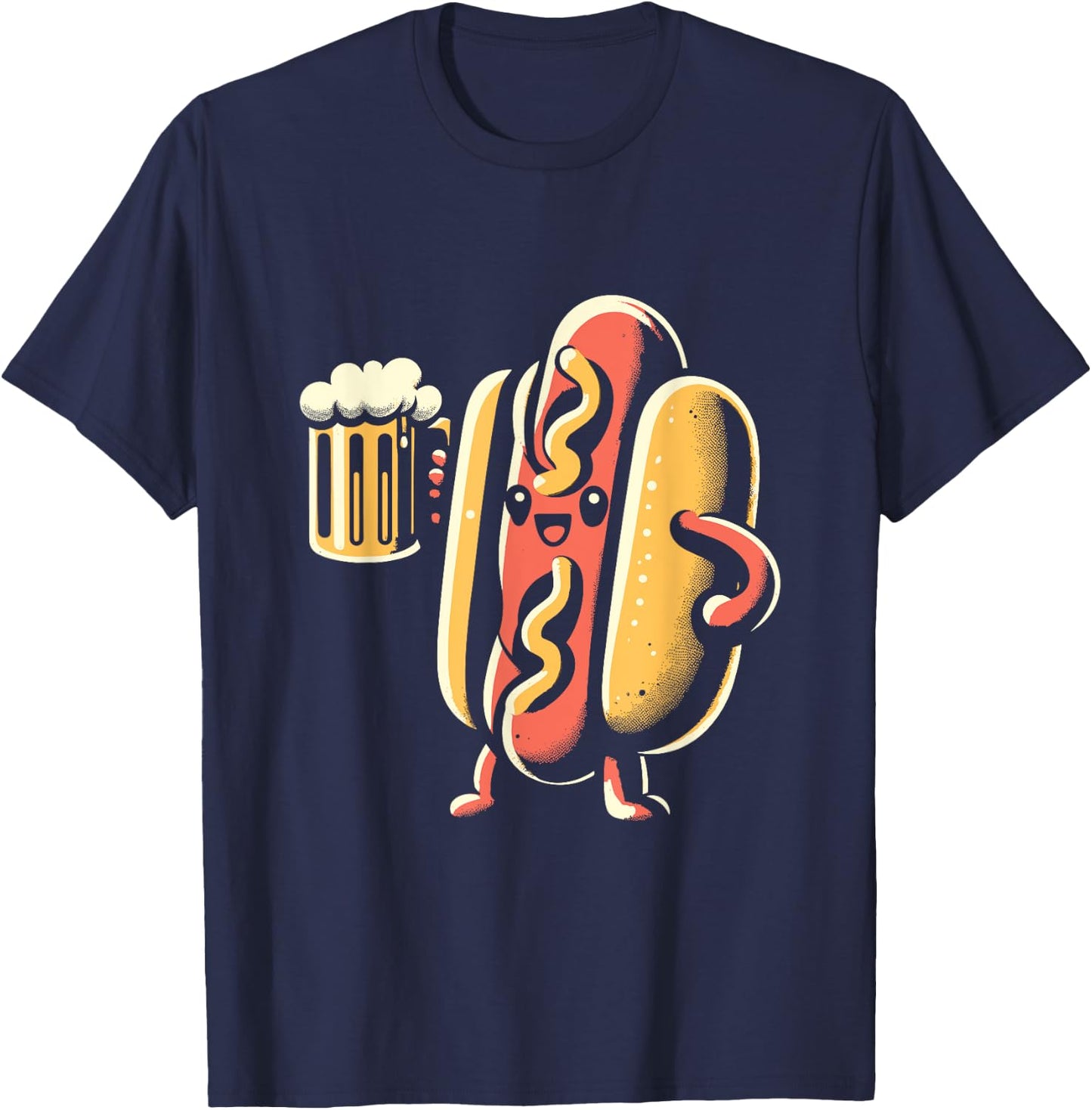 Hot Dog And Beer - Vintage Hotdog Just Here for the Wieners Men Women T-Shirt - T-Shirt | Navy