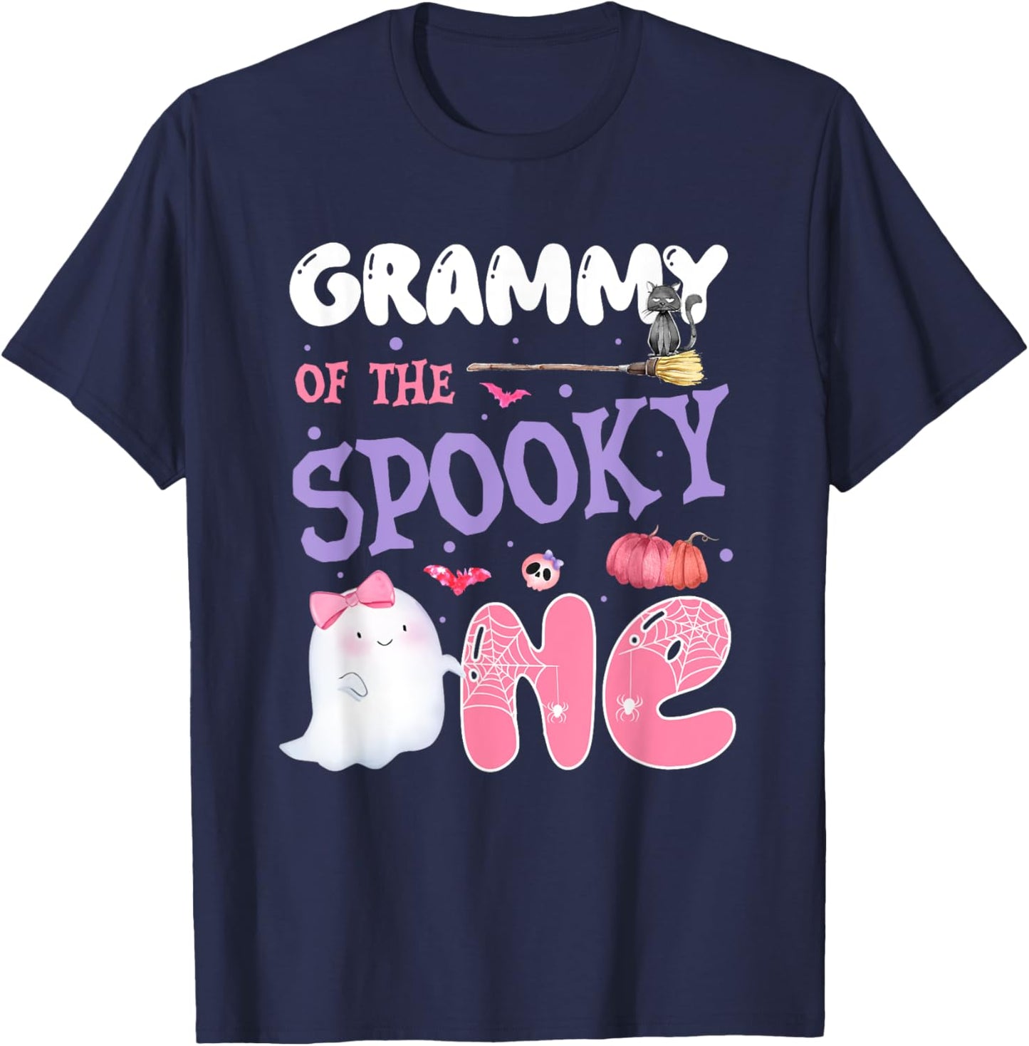 Grammy Of The Spooky One 1st Birthday Halloween Pink Ghost T-Shirt - T-Shirt | Navy