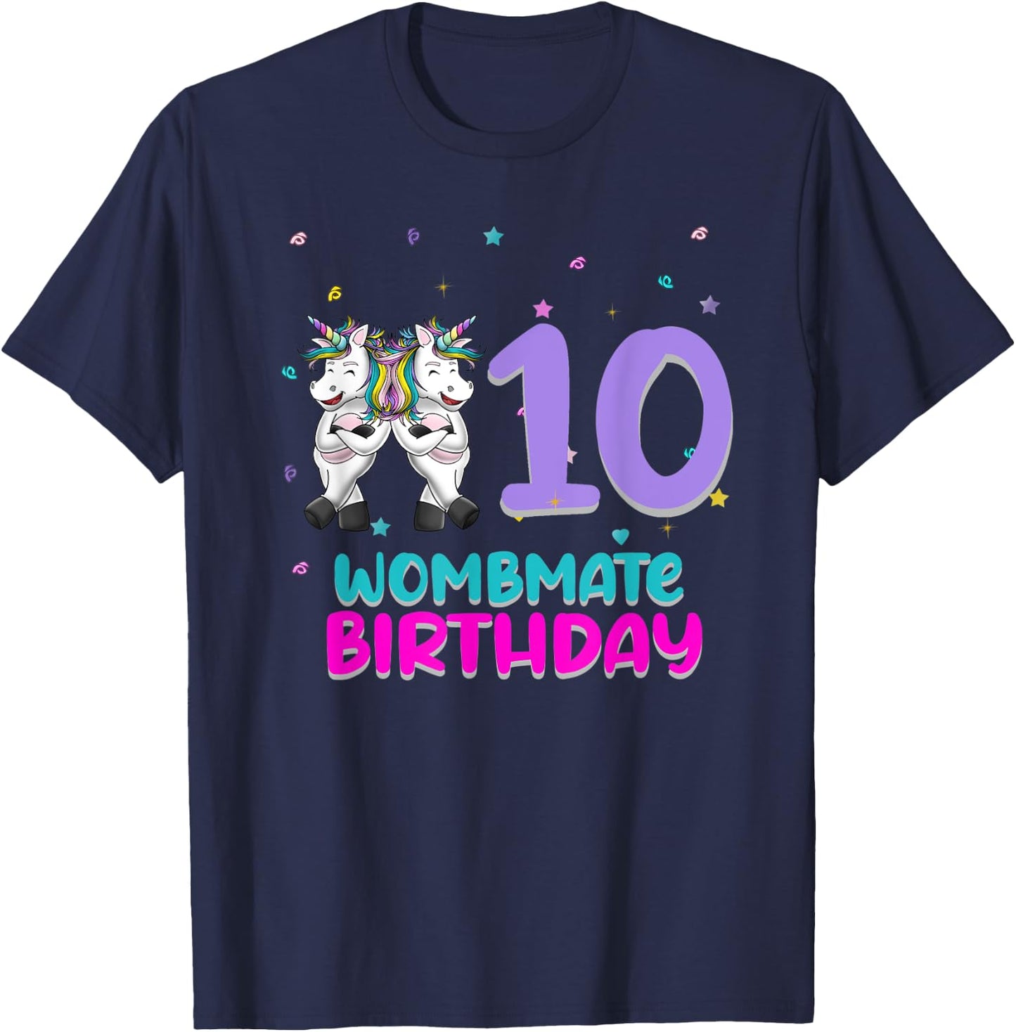 Unicorn Twin Girls 10th Birthday Love Funny 10 Years Old T-Shirt - T-Shirt | Navy