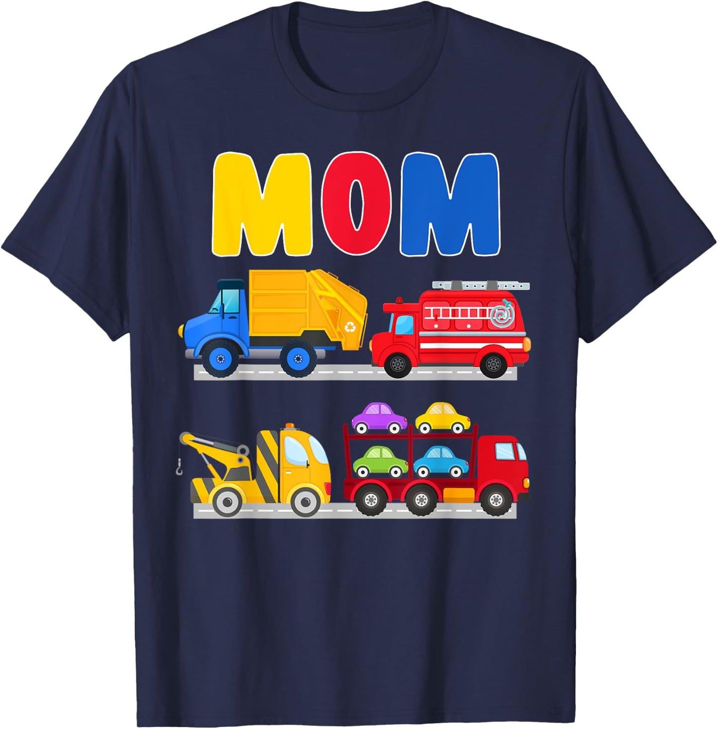 Mom of the Birthday Boy Transportation Vehicles Trucks Cars T-Shirt - T-Shirt | Navy