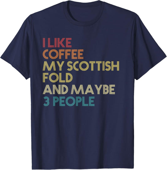 Scottish Fold Cat For Ladies Coffee Quote Vintage Retro T-Shirt - T-Shirt | Navy
