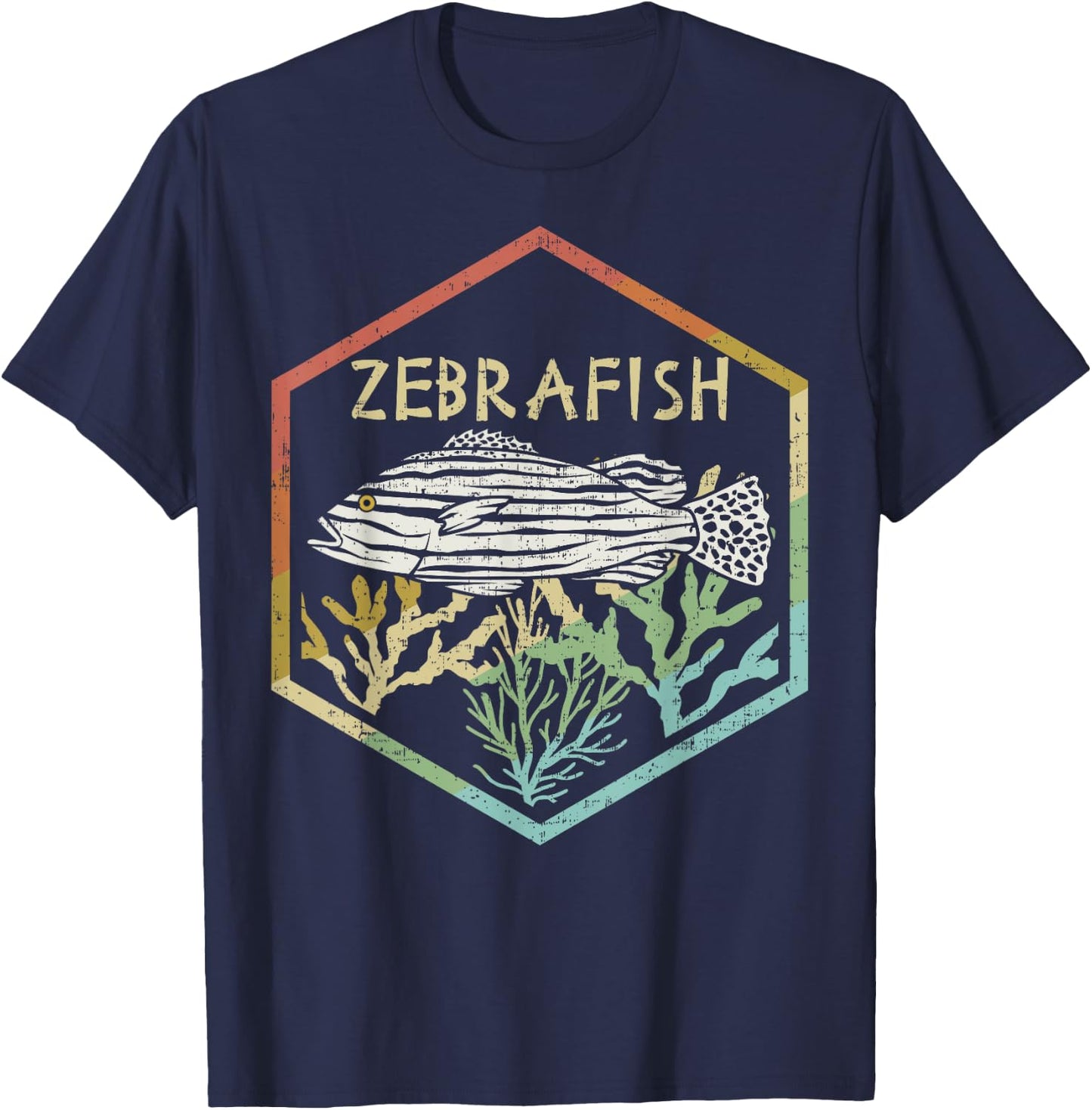 Cool Retro Zebra Fish Silhouette Gift Design Idea design T-Shirt - T-Shirt | Navy