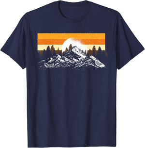 Retro Mountains Full Moon Outdoor Nature Wildlife Forest T-Shirt - T-Shirt | Navy
