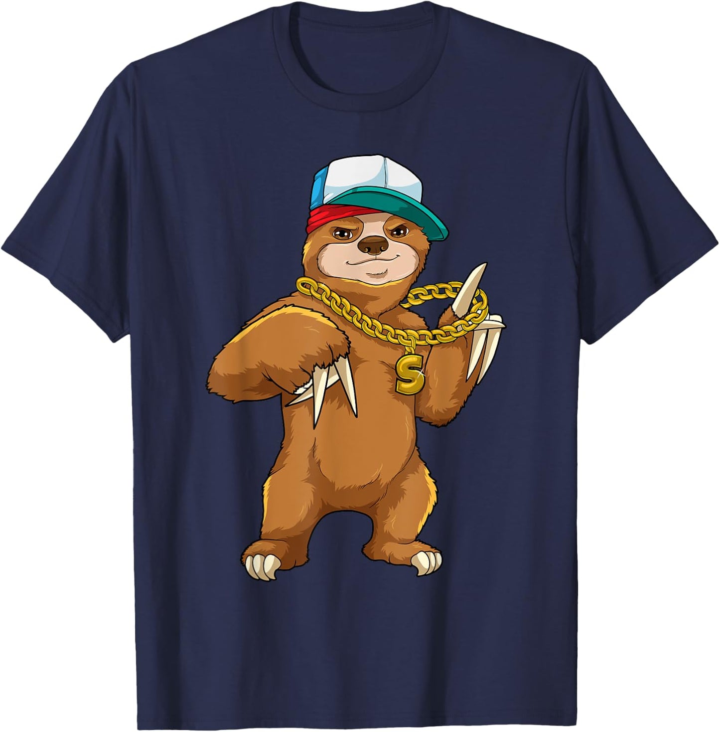 Urban Sloth Rapper Hip Hop Street Music Chain Slow Music T-Shirt - T-Shirt | Navy