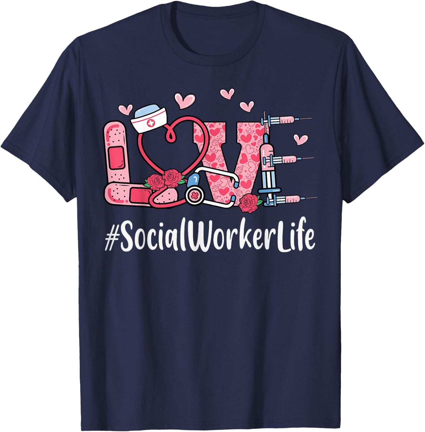 Social Worker Love Valentines Day Women Heart Appreciation T-Shirt - T-Shirt | Navy