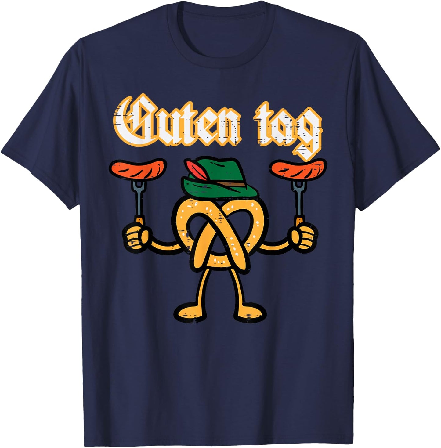 Oktoberfest Guten Tag Pretzel German Costume Kids Men Women T-Shirt - T-Shirt | Navy