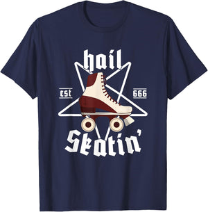 Satanic Cross Roller Skating Hail' Skatin' Satan Pentagram T-Shirt - T-Shirt | Navy