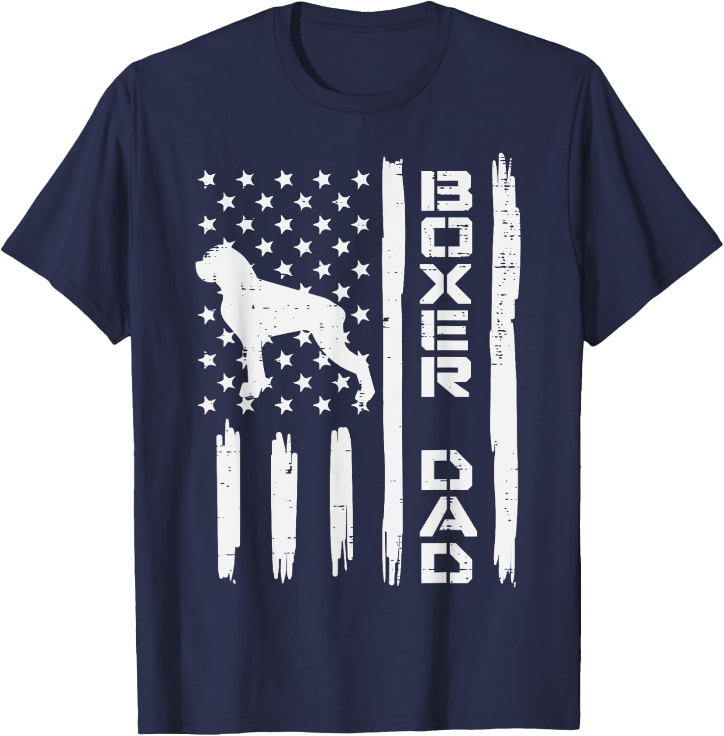 Boxer Dad US Flag Vintage Patriotic Dog Lover Owner Men Gift T-Shirt - T-Shirt | Navy