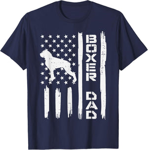 Boxer Dad US Flag Vintage Patriotic Dog Lover Owner Men Gift T-Shirt - T-Shirt | Navy