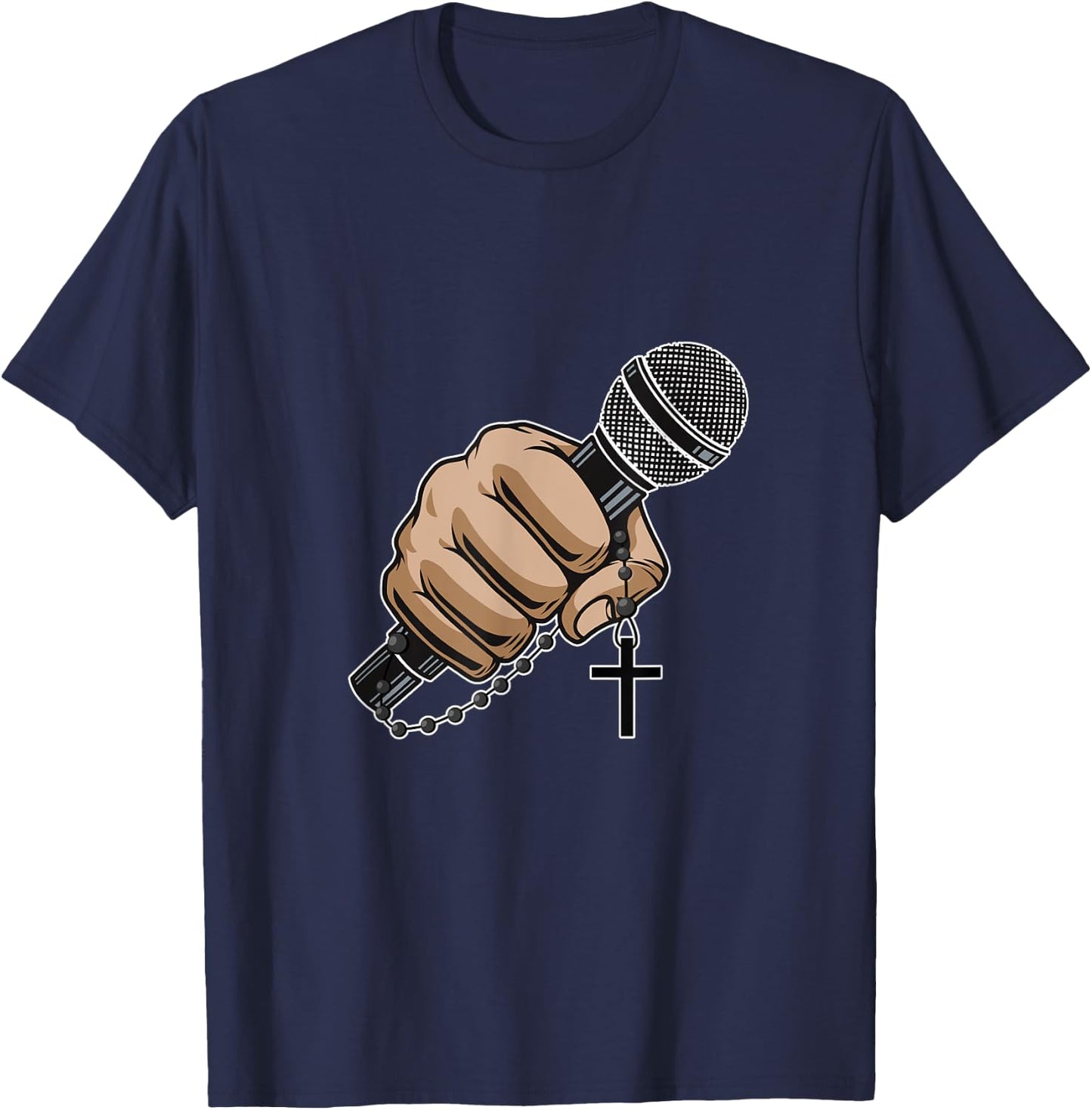 Mic Microphone Priest Cross Believer Religious Bible Gift T-Shirt - T-Shirt | Navy