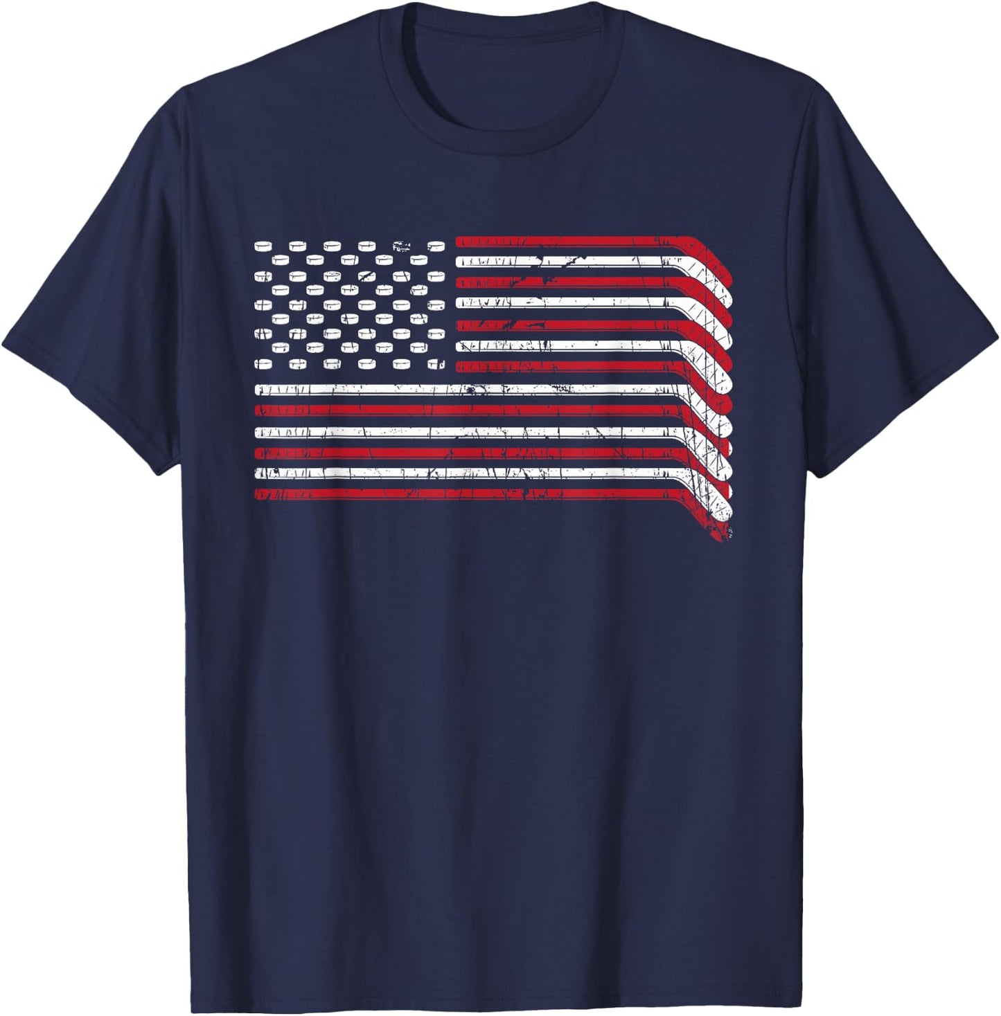 USA Flag Hockey Sticks American Pride 4th of July Ice Hockey T-Shirt - T-Shirt | Navy