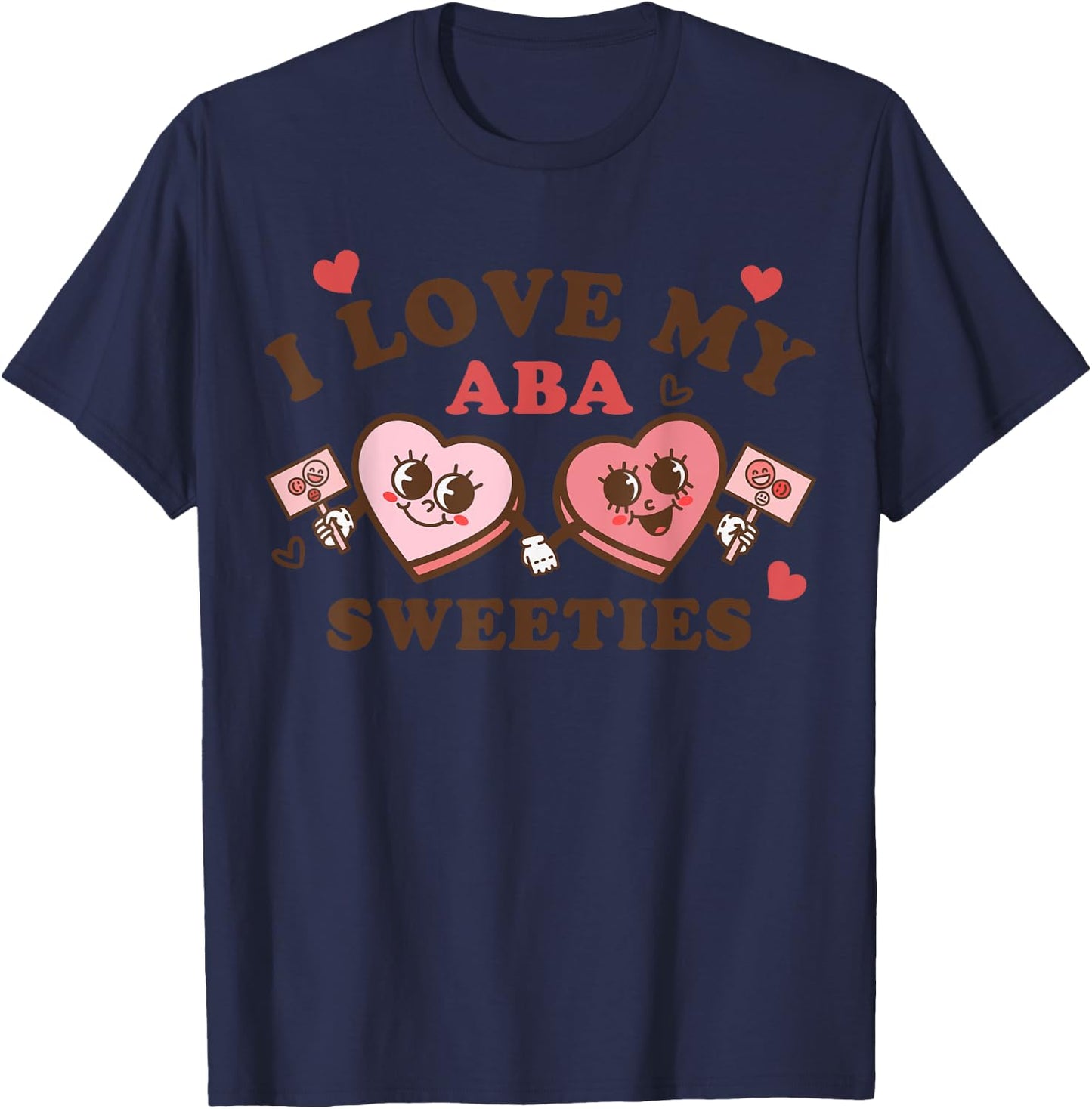 ABA Sweeties Therapy Crew Groovy Hearts Behavior Valentines T-Shirt - T-Shirt | Navy
