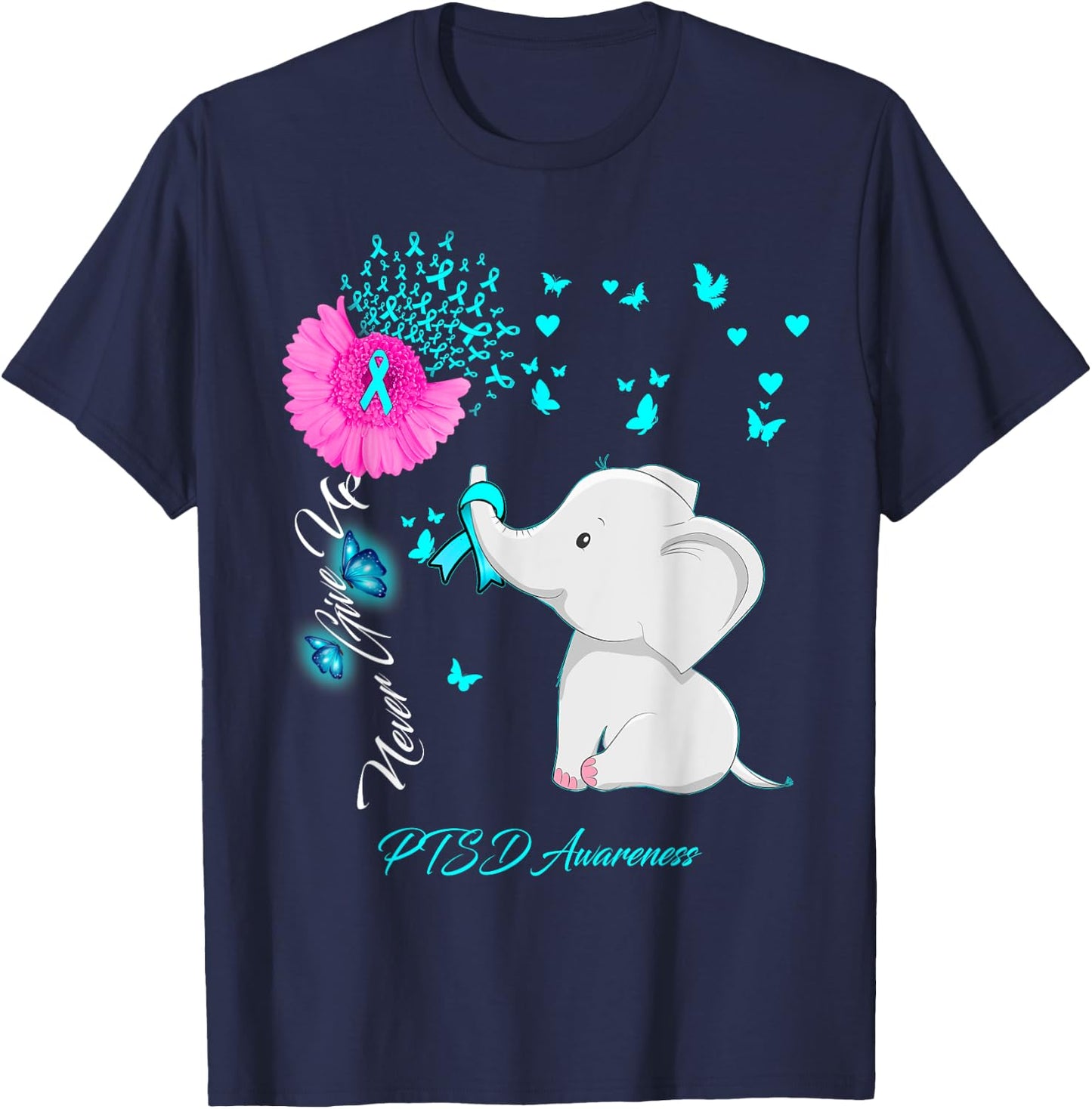 Elephant PTSD Awareness - PTSD Ribbon Gifts T-Shirt - T-Shirt | Navy