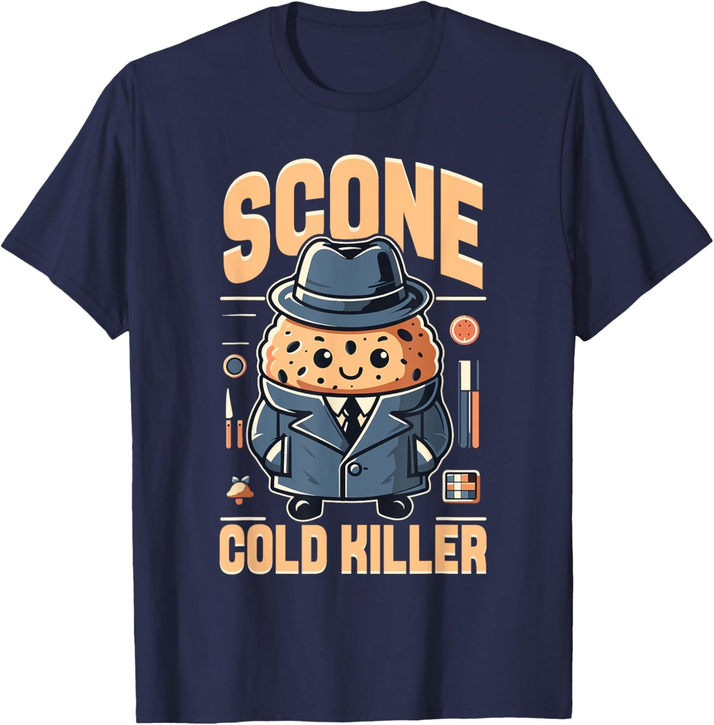Scone Cold Killer Funny Baking Detective T-Shirt - T-Shirt | Navy