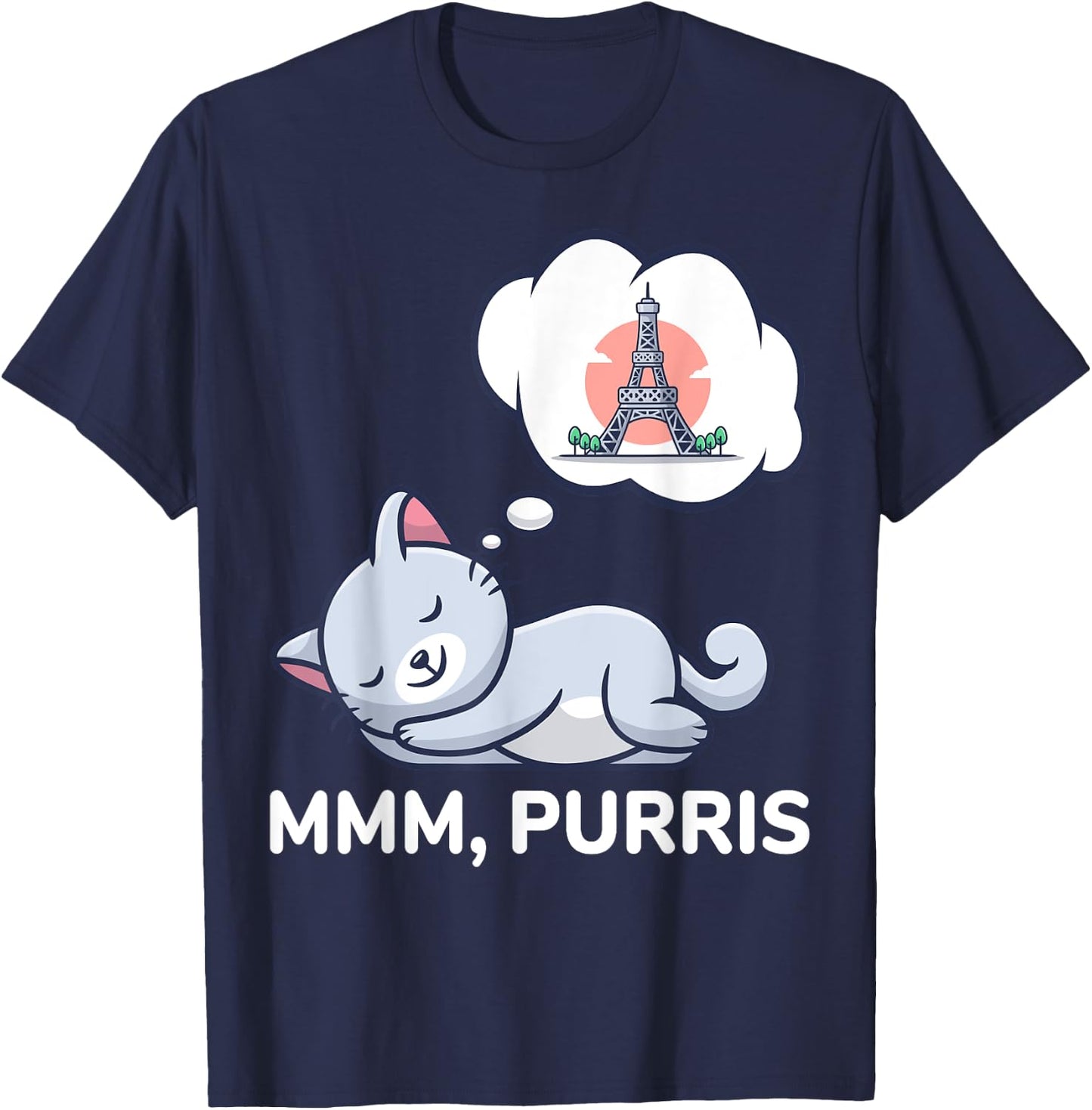 Funny Paris Cat Cute France Themed Gift T-Shirt - T-Shirt | Navy