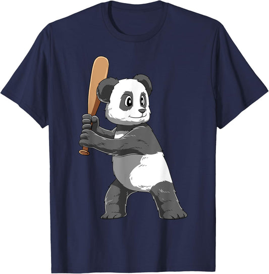 Panda Baseball Panda Playing Baseball Panda T-Shirt - T-Shirt | Navy