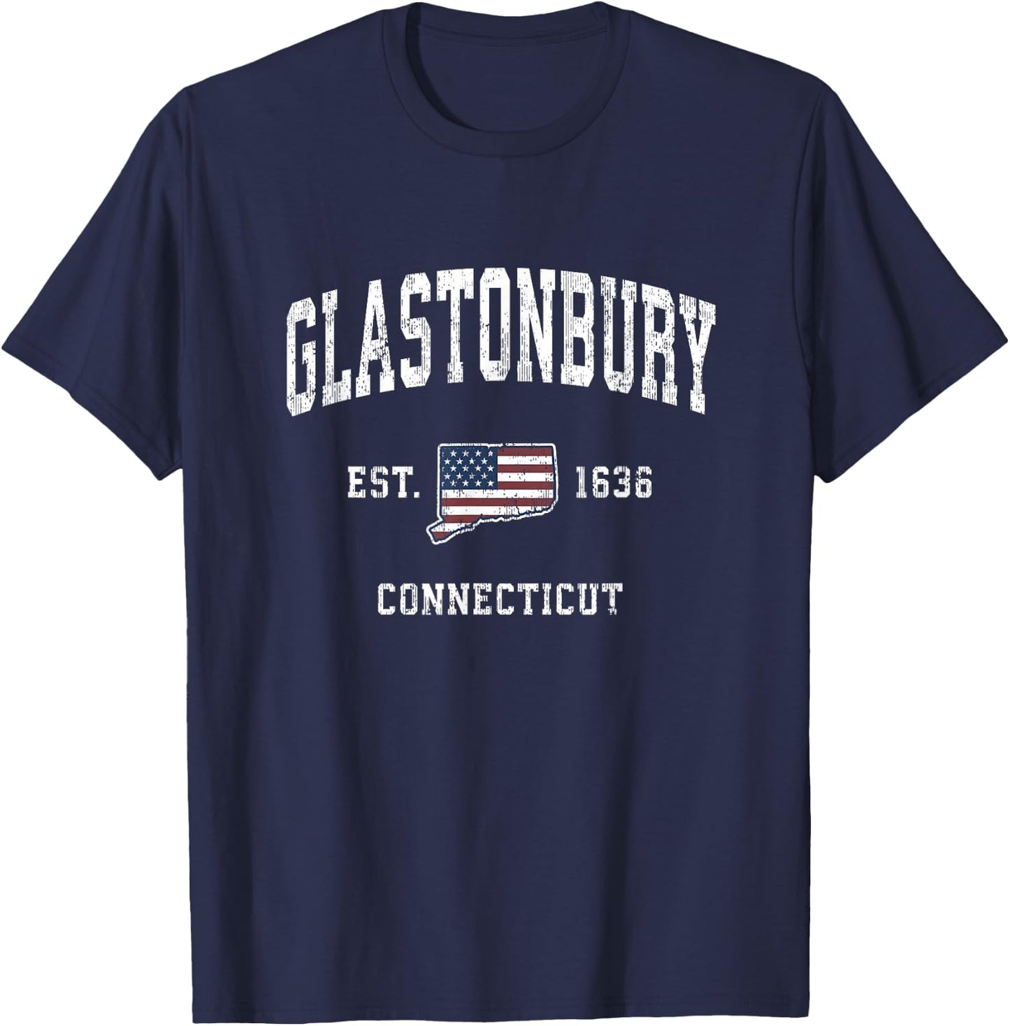 Glastonbury Connecticut CT Vintage American Flag Design Kids Men T-Shirt - T-Shirt | Navy