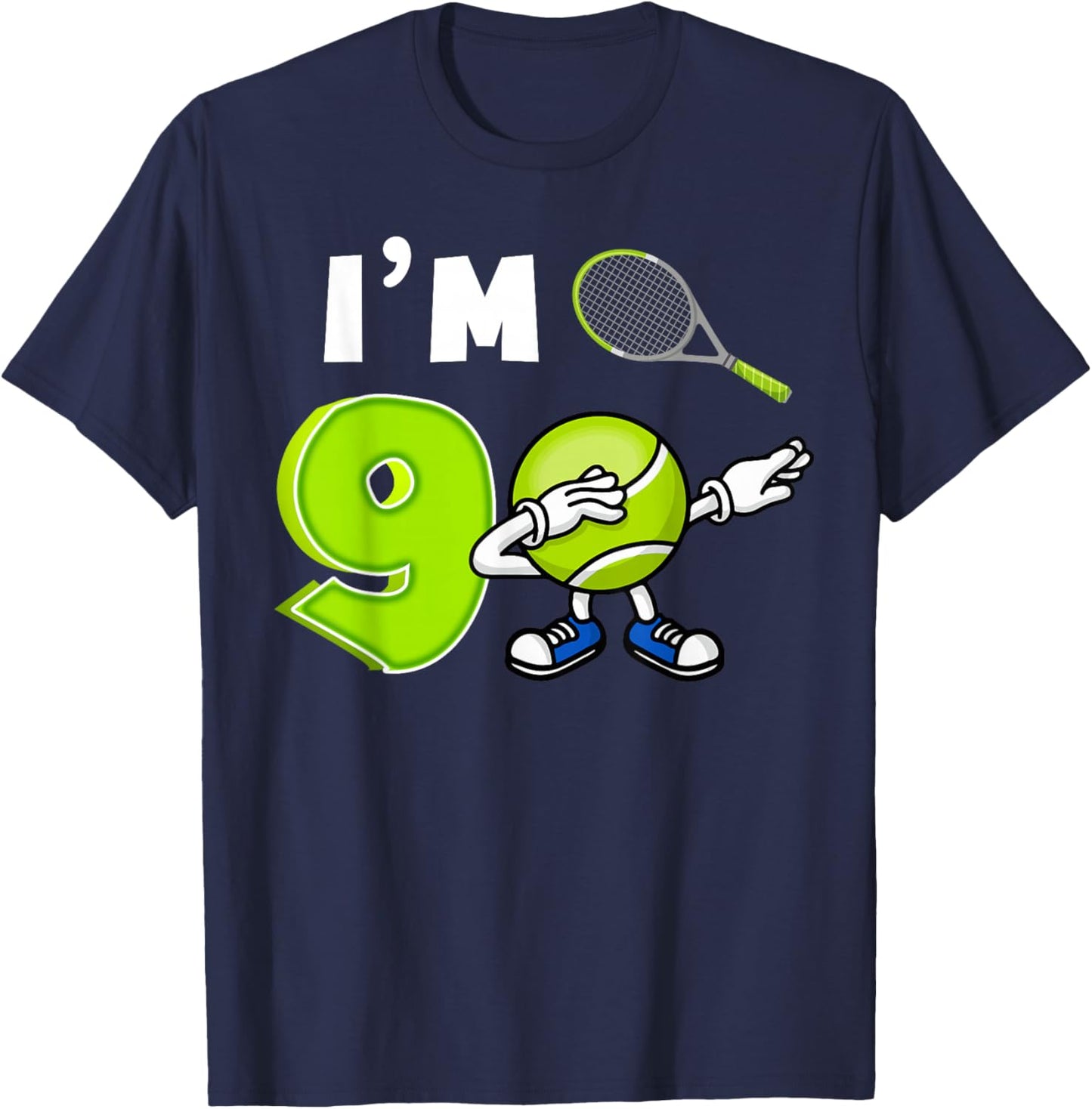 Cool I'm 9 Dabbing Tennis 9th Birthday Party 9 Years Old T-Shirt - T-Shirt | Navy