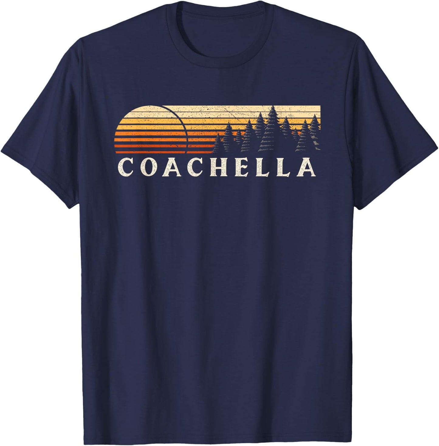 Coachella, CA Vintage Evergreen Sunset Eighties Retro T-Shirt - T-Shirt | Navy