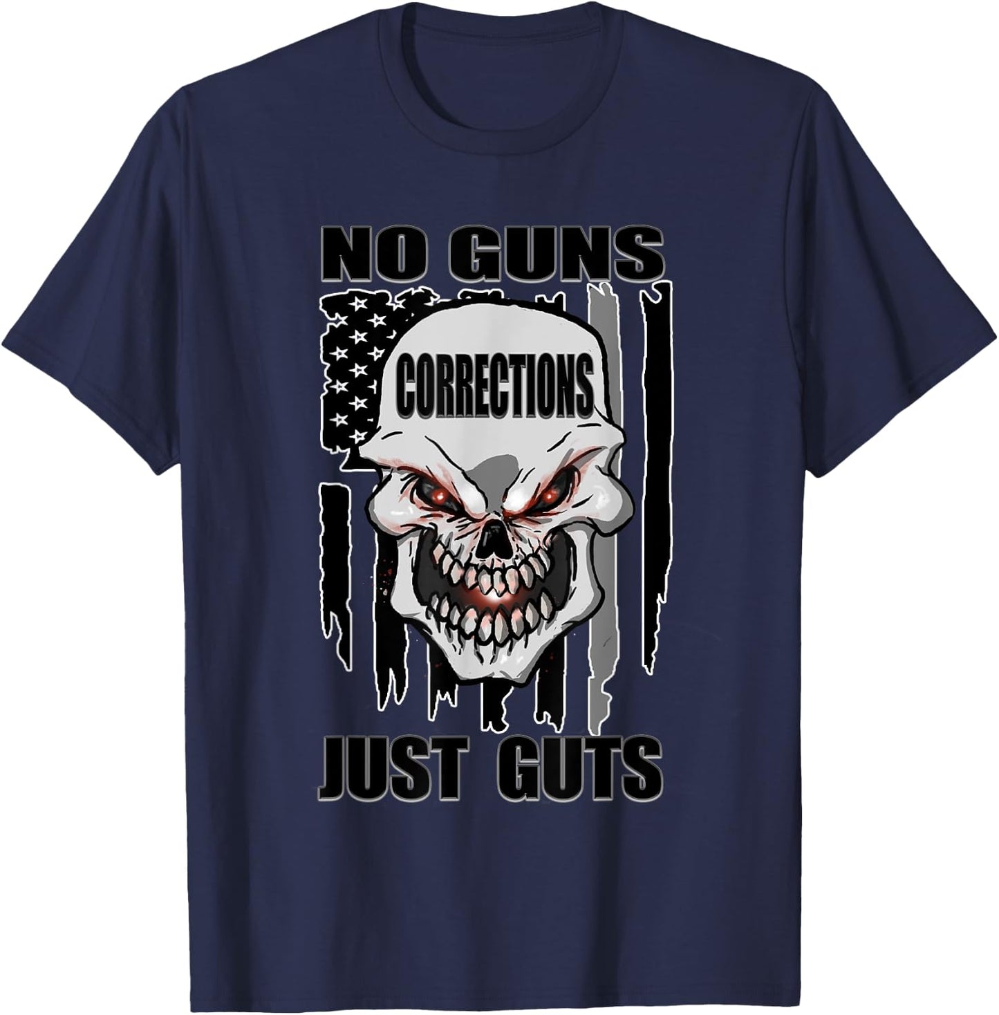 Corrections Officer No Guns Just Guts US Flag Silver Line T-Shirt - T-Shirt | Navy