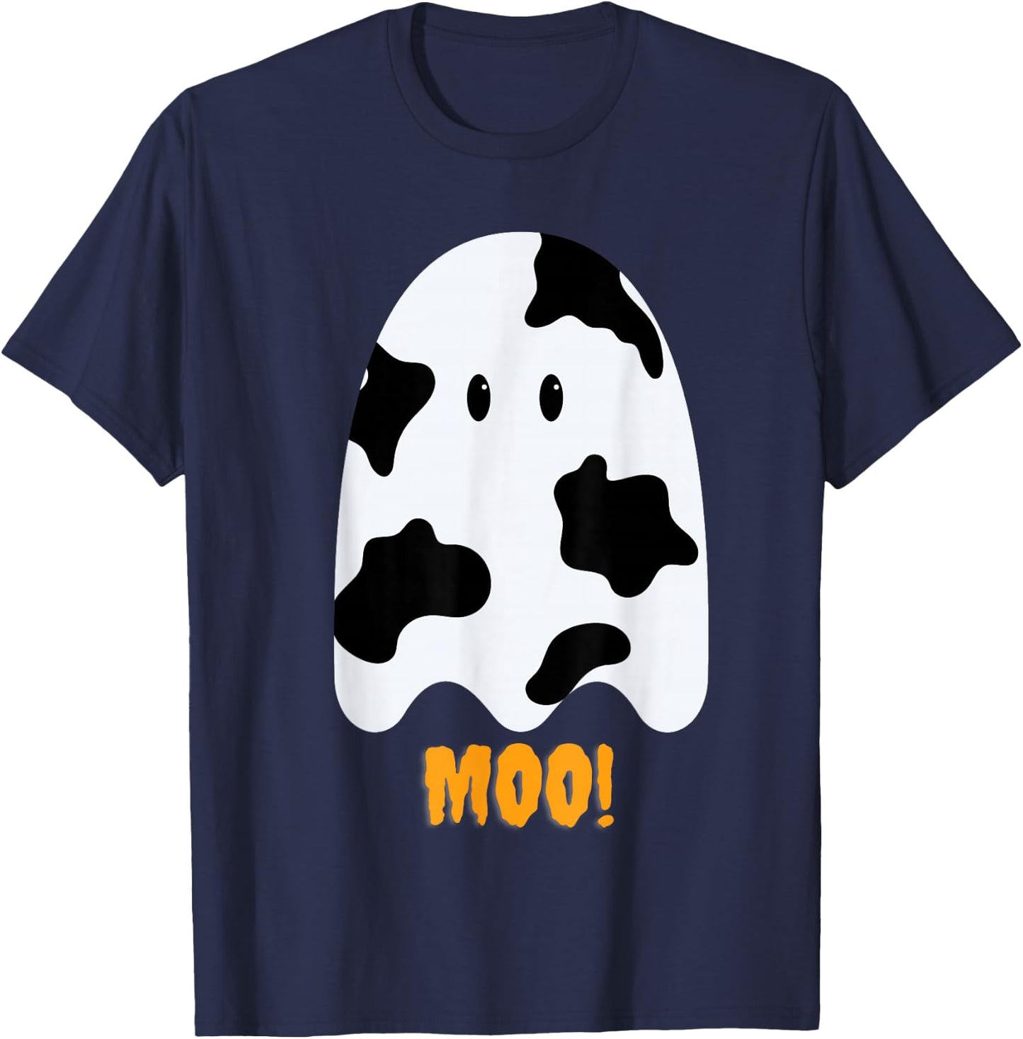Moo! Cute Funny Cow Print Ghost Halloween T-Shirt - T-Shirt | Navy