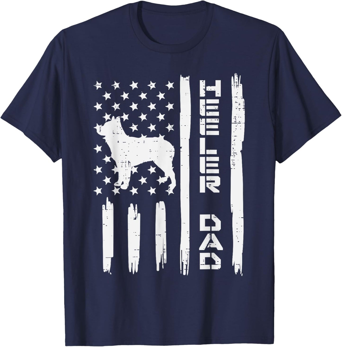 Heeler Dad Flag Vintage Blue Red Cattle Dog Patriot Men Gift T-Shirt - T-Shirt | Navy