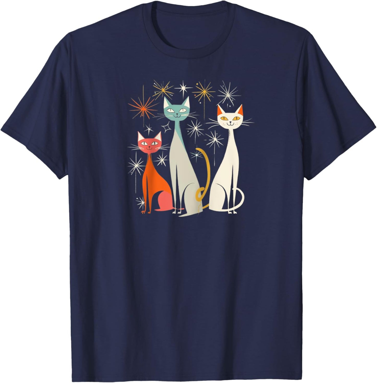 Vintage Retro Mid-Century Modern Look Cats 50s 60s Style Raglan Baseball T-Shirt - T-Shirt | Navy