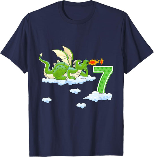 Kids Dragon 7 Year Old Birthday Outfit Boy Knight 7th Birthday T-Shirt - T-Shirt | Navy