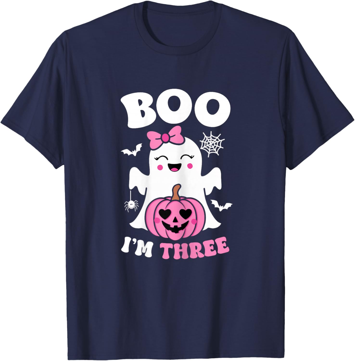 Ghost Boo I'm Three Year 3rd Birthday Girls Halloween Groovy T-Shirt - T-Shirt | Navy