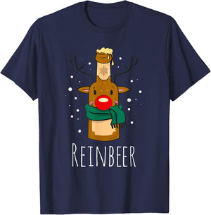 REINBEER Funny Reindeer Beer Christmas Celebrations Drink T-Shirt - T-Shirt | Navy