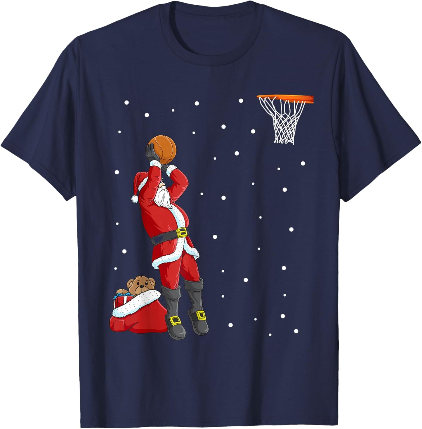 Funny Santa Claus Basketball Christmas Jumper T-Shirt - T-Shirt | Navy