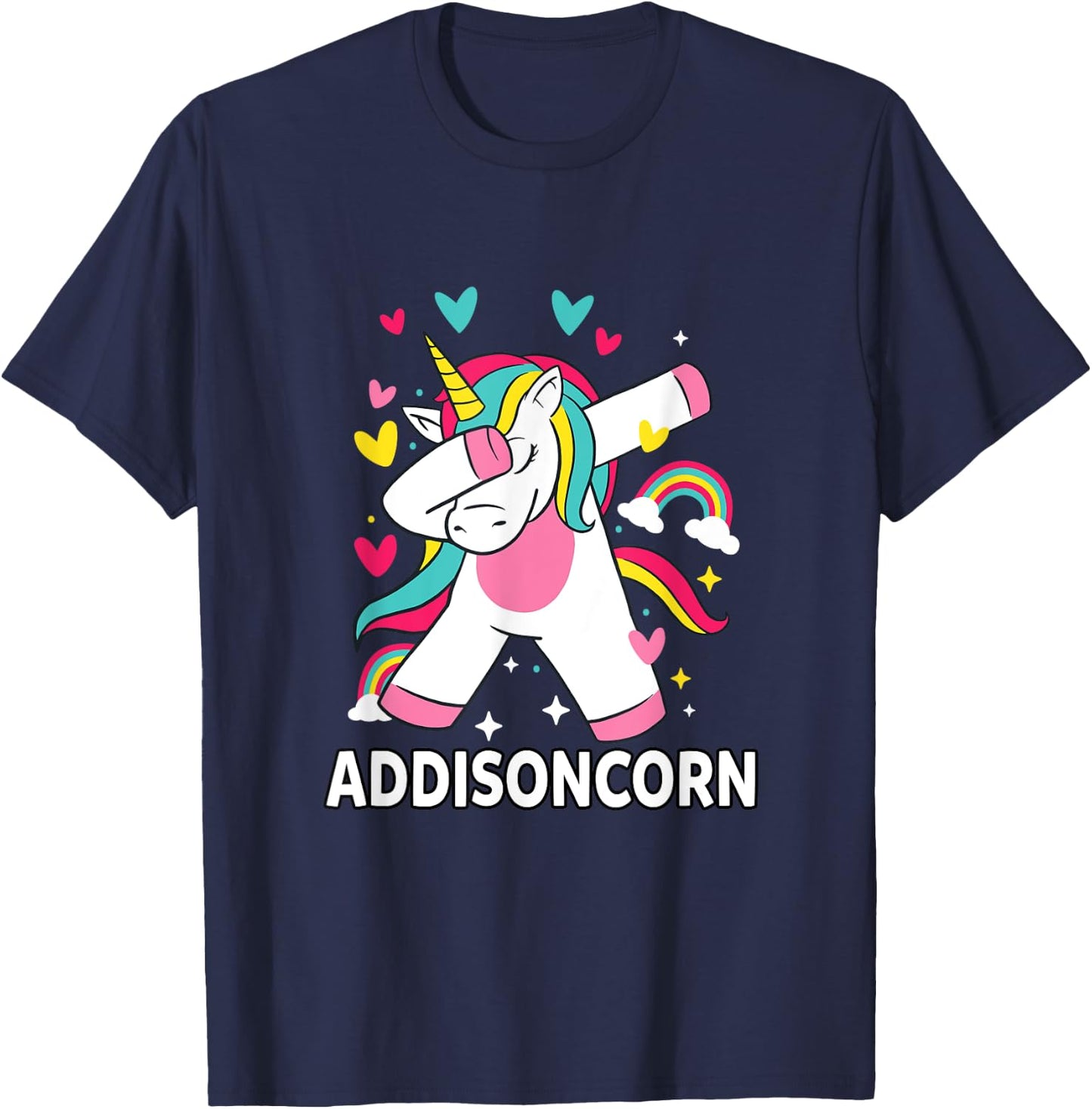 Addisoncorn Personalized Name Dabbing Unicorn Addison T-Shirt - T-Shirt | Navy
