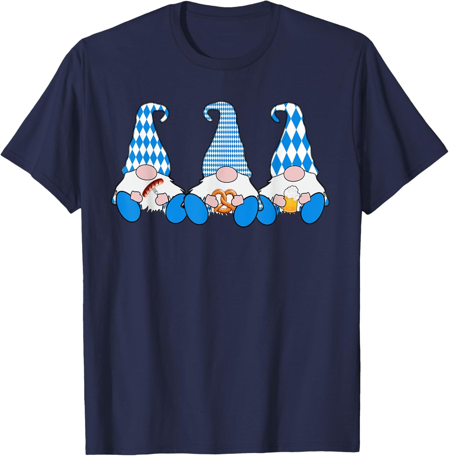 3 Octoberfest Gnomes Bavarian Flag German Gnomes T-Shirt - T-Shirt | Navy
