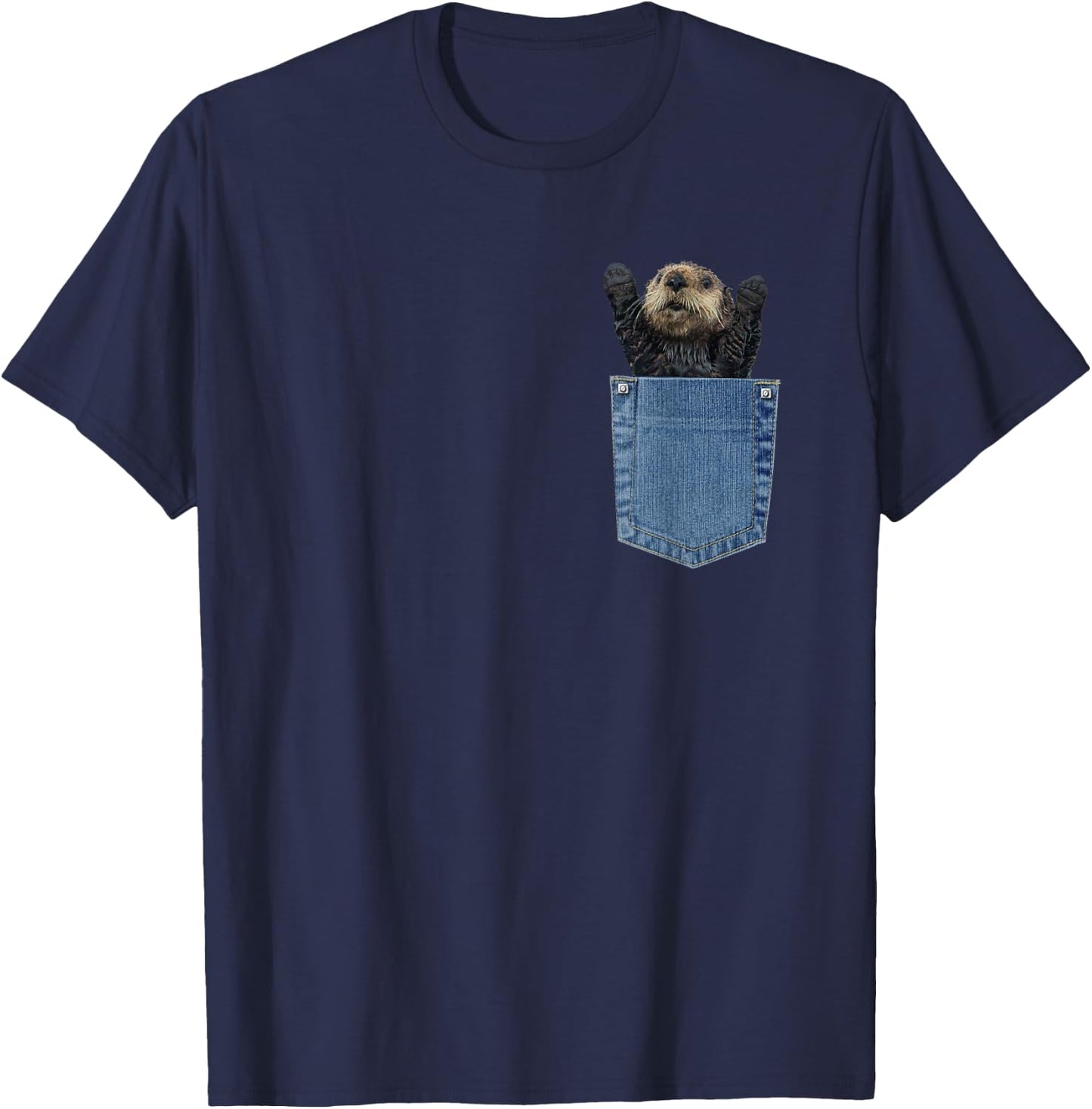Otter Shirts Funny Adorable Sea Otter in Pocket Otter T-Shirt - T-Shirt | Navy