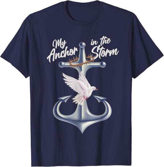 Jesus Is My Anchor In The Storm - Crown Of Thorns T-Shirt - T-Shirt | Navy