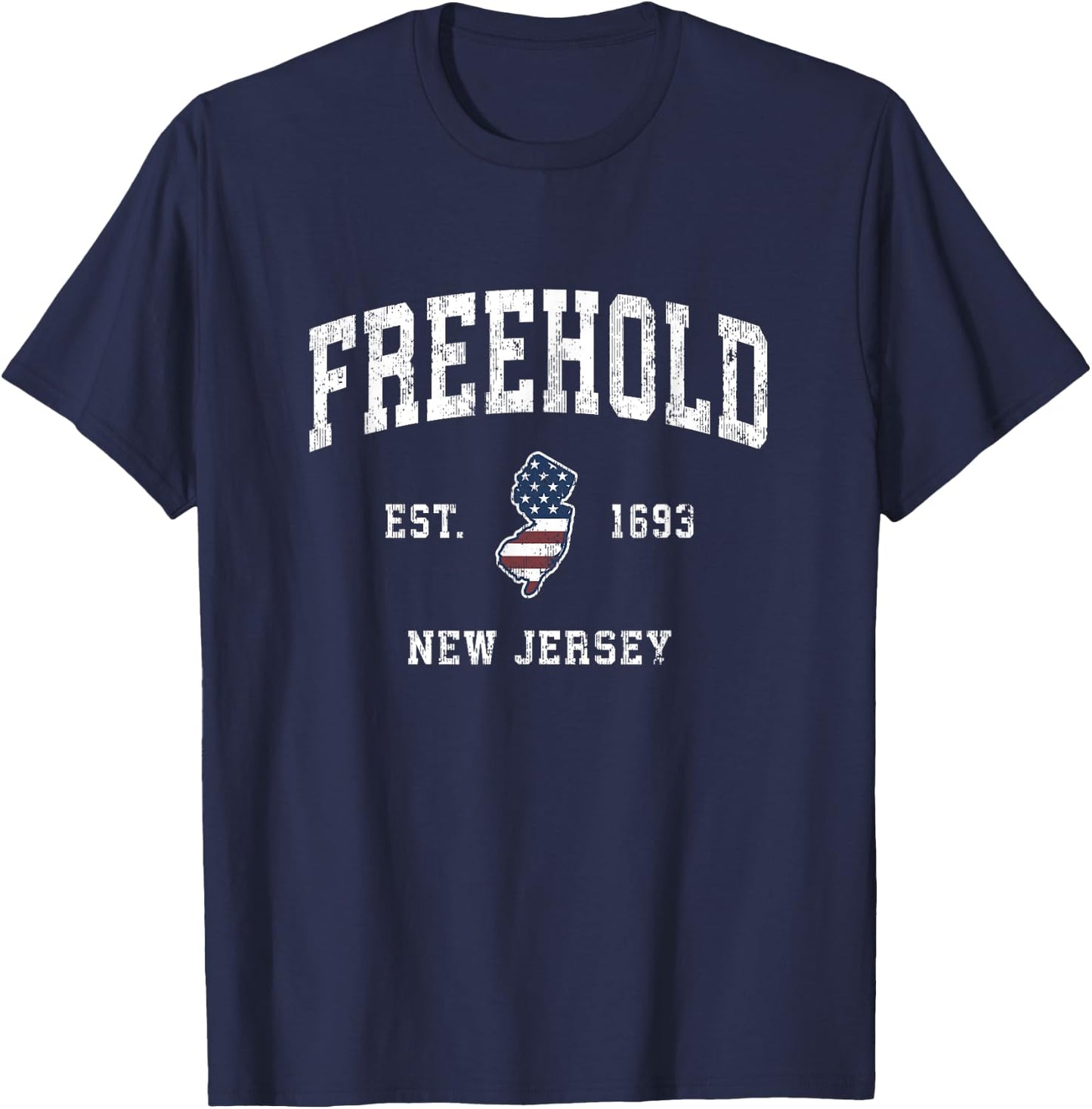 Freehold New Jersey NJ Vintage American Flag Sports Design T-Shirt - T-Shirt | Navy