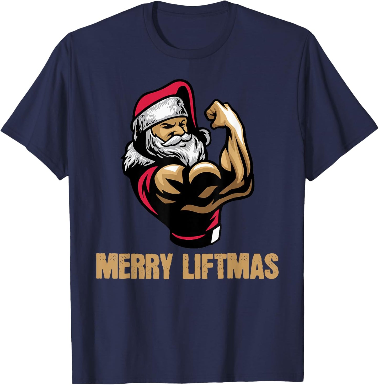 Santa Claus Gym Bodybuilding Fitness Merry Liftmas XMAS T-Shirt - T-Shirt | Navy