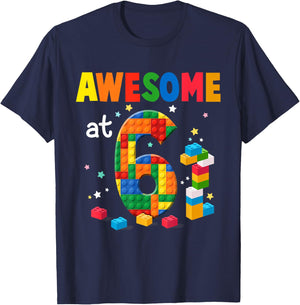 Building Blocks Brick 6th Birthday Shirt 6 Year Old Boy Gift T-Shirt - T-Shirt | Navy